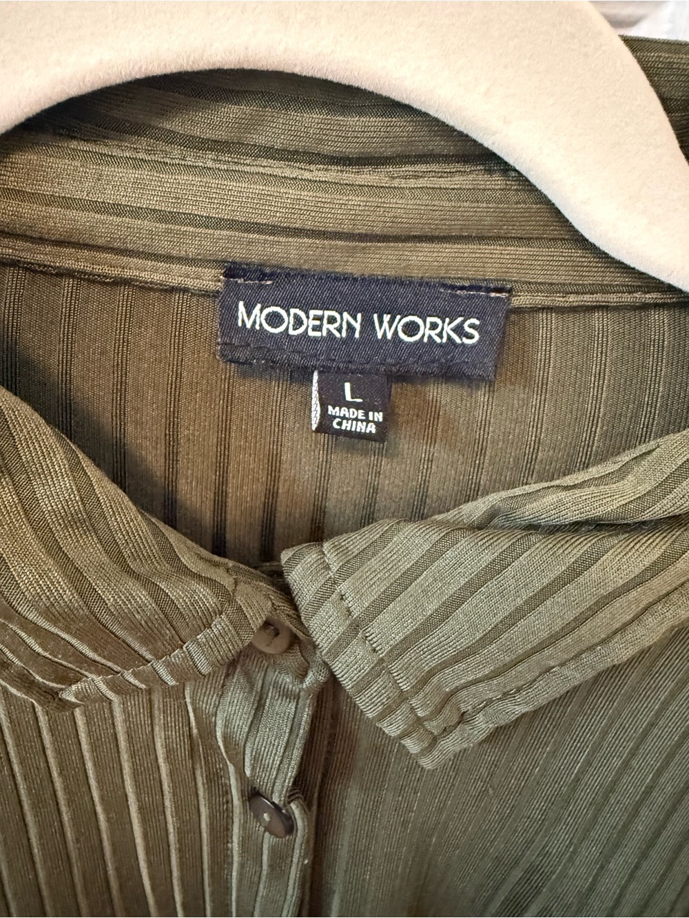 Modern Works Olive Green Ribbed Button-Up Top - Picture 3 of 3